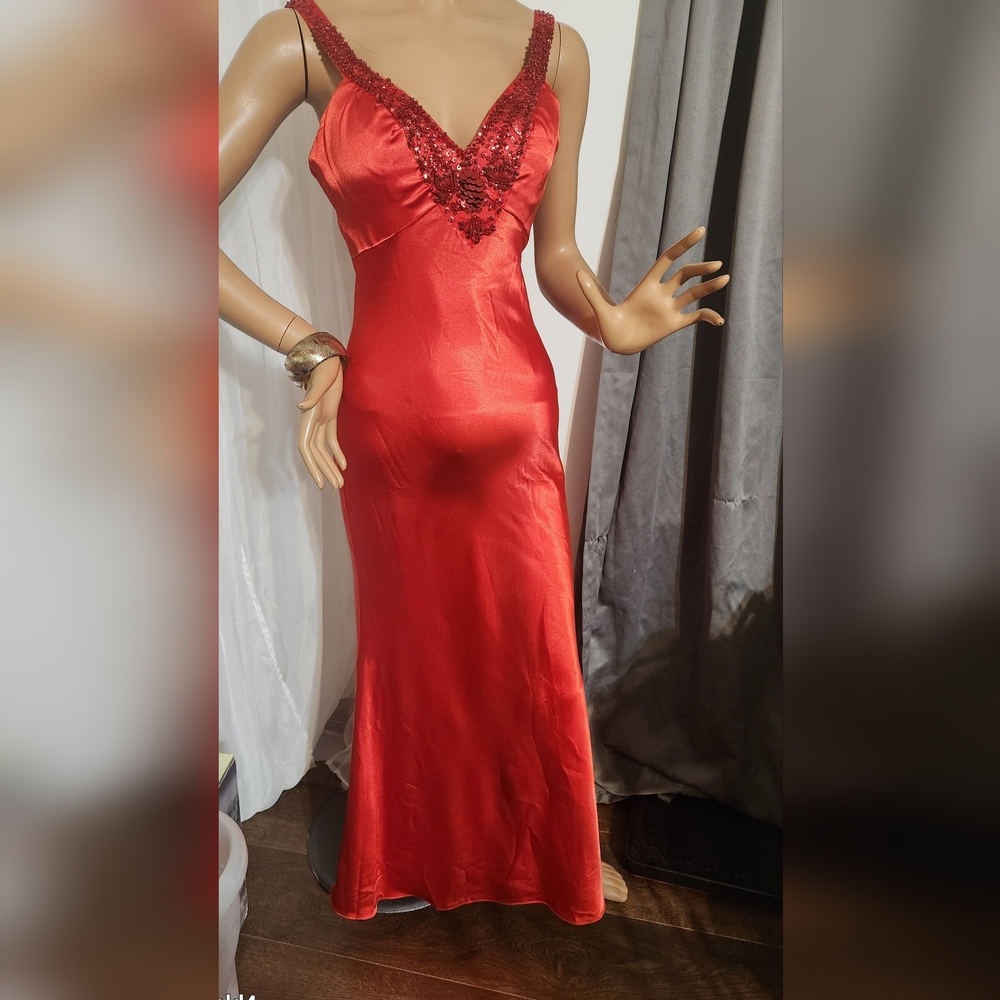 Red sateen long dress Sz 6 #02